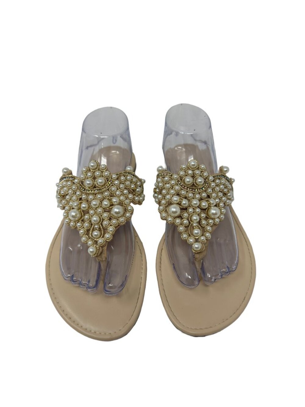 Women's Pearl Beaded Thong Sandals Embellished Size 9 Classy Formal Wedding Glam